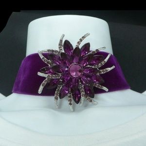 New Purple Crystal Flower Choker Necklace